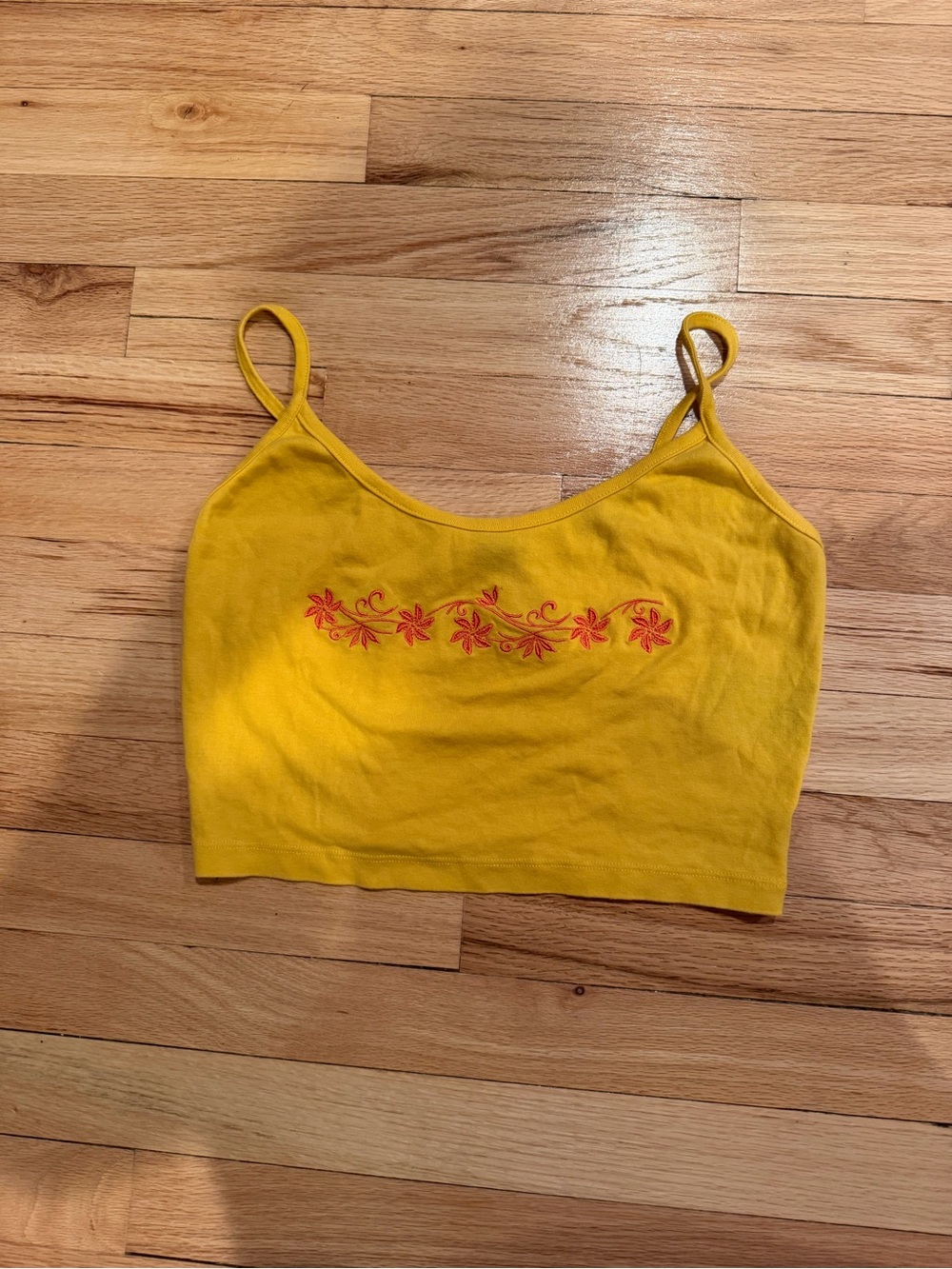 Urban Outfitters Yellow Cropped Floral Embroidered Tank